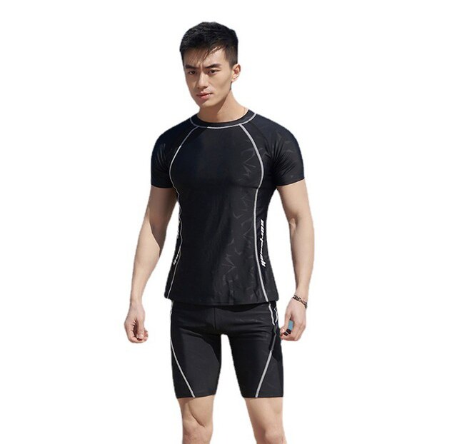 Two Piece Short Sleeve Surfing Swimsuit Men Plus Size Swimwear Shirt+shorts Korean Style Swimming Suit Maillot De Bain Homme: 4XL(weight 77-90kg)