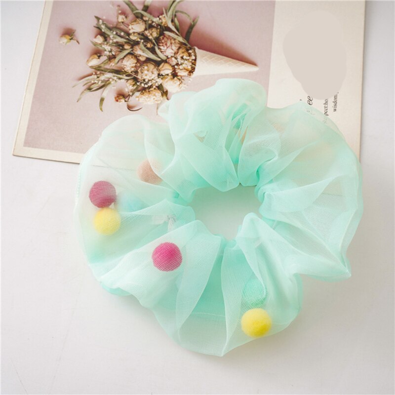 Vrouwen transparante tule kleurrijke haaraccessoires organza met bol net garen mesh scrunchie elastische haarbanden paardenstaarthouder: Groente