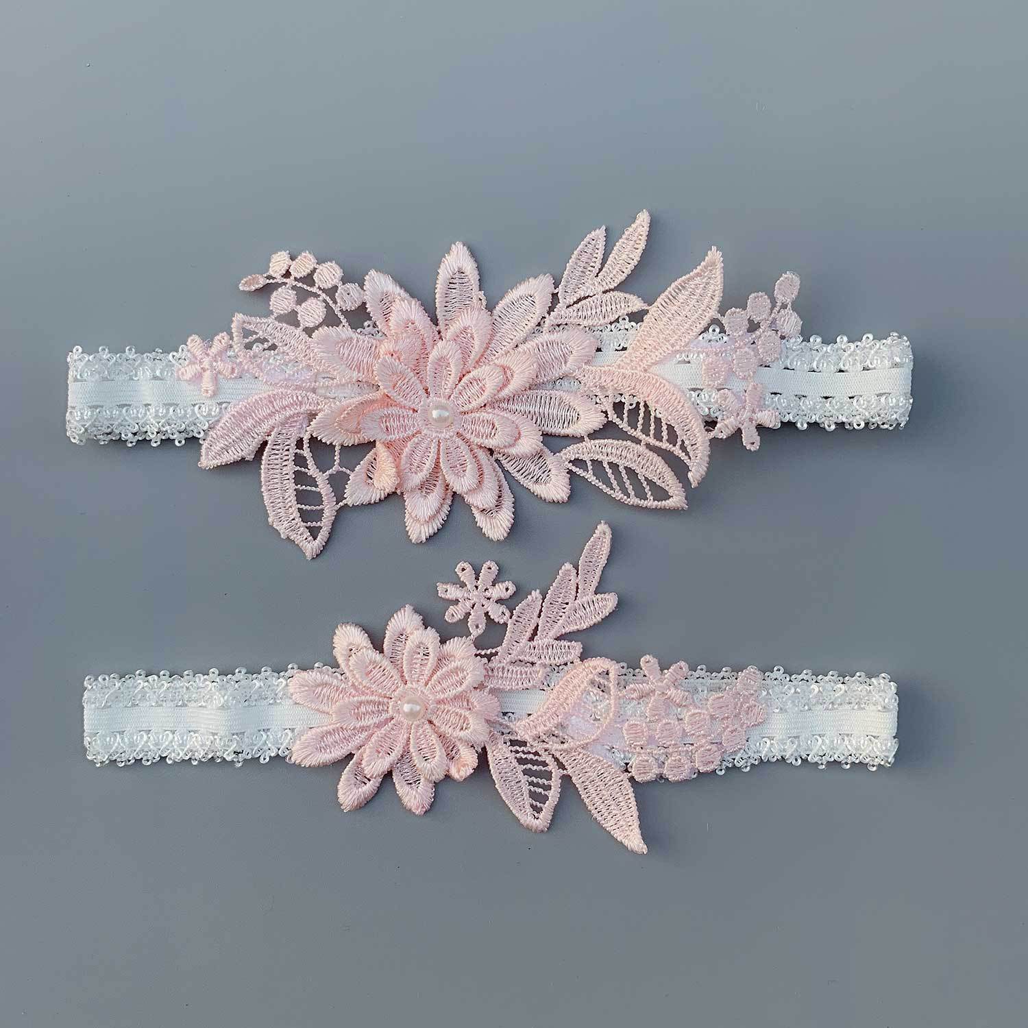 Wedding Elastic Garter Flower Pearl Sexy Garters Women Bride Thigh Ring Bridal Lace Leg Ring Many Colors: Meat Pink