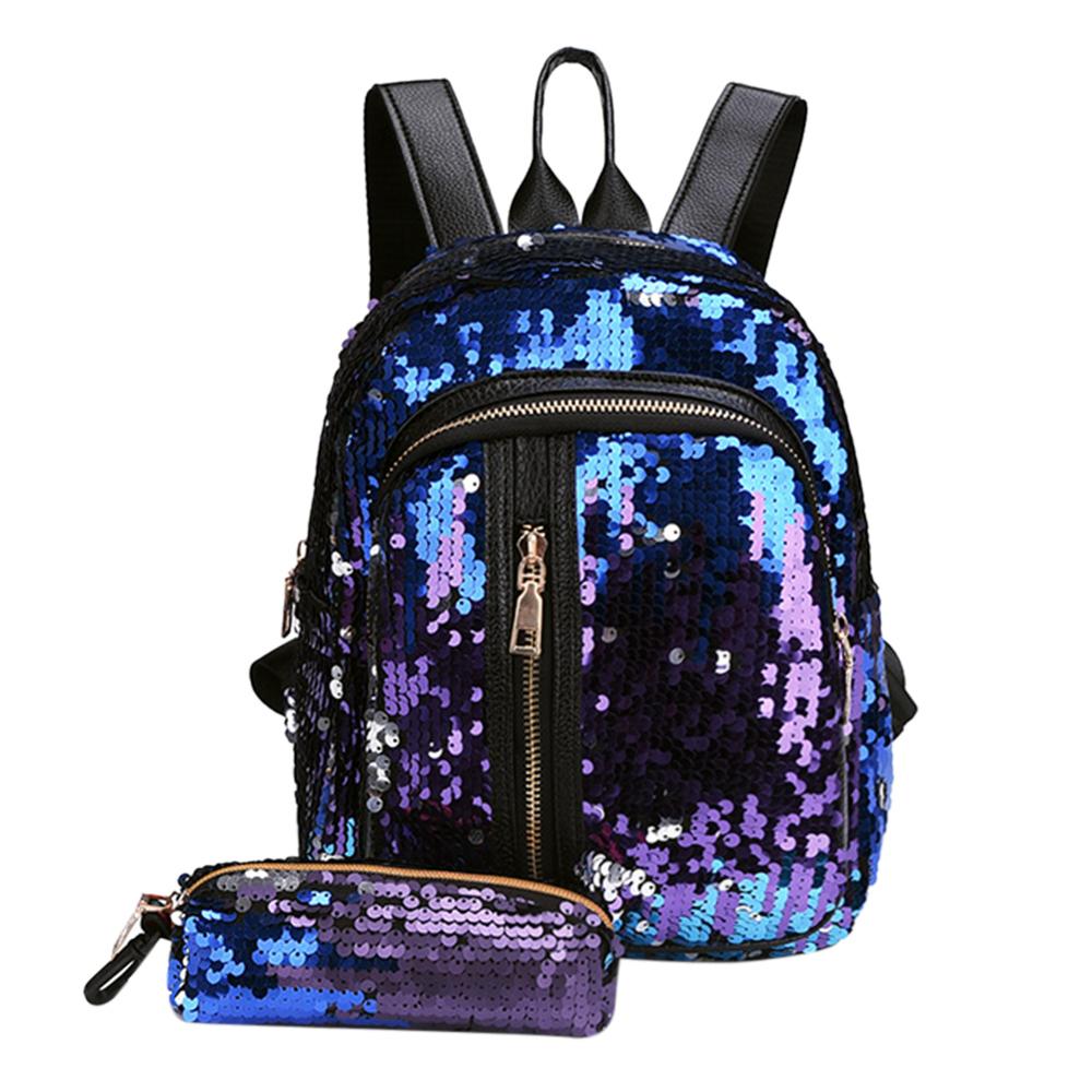 Delle donne Brillanti Paillettes Zaini Degli Studenti Sacchetto di Scuola per le Ragazze Adolescenti borsa Da Viaggio Grande Capacità Zaino Pacchetto Borsa A Tracolla di velluto