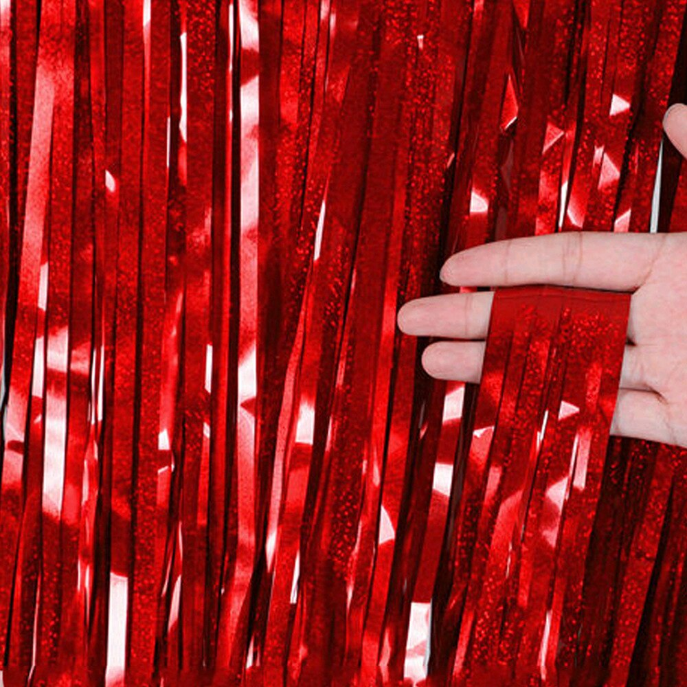 Glitter Curtain Foil Backdrop Birthday Party Wedding Decoration Background Party Wall Decoration Tassel Rain Silk Curtain: Red