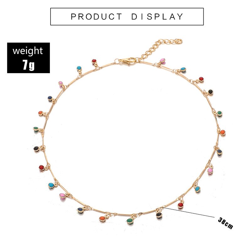 Gouden ketting voor dames, charmante kleurrijke stenen ketting, handgemaakte feestsieraden, kraagjes