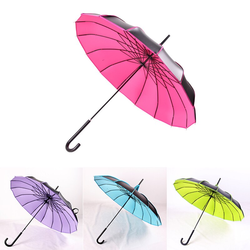 Parapluie pagode à manche Long | Femmes, revêtement noir, Anti-UV, protection solaire, coupe-vent, double usage, parapluies princesse ensoleillés et de pluie
