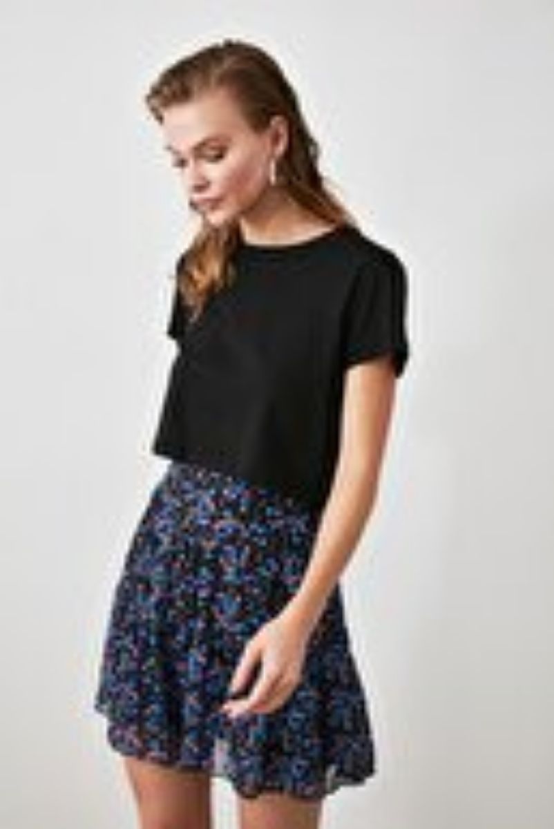 Black Floral Print Skirt