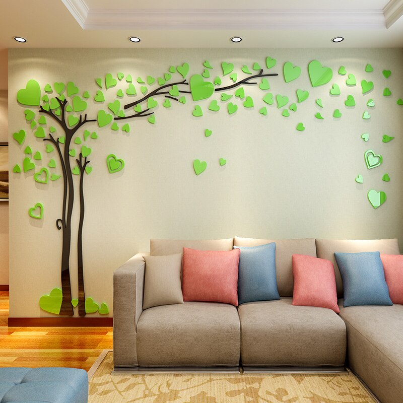 Love tree TV background wall decoration acrylic wall paste 3D living room sofa wall stickers: light green / L w300cm   h176cm