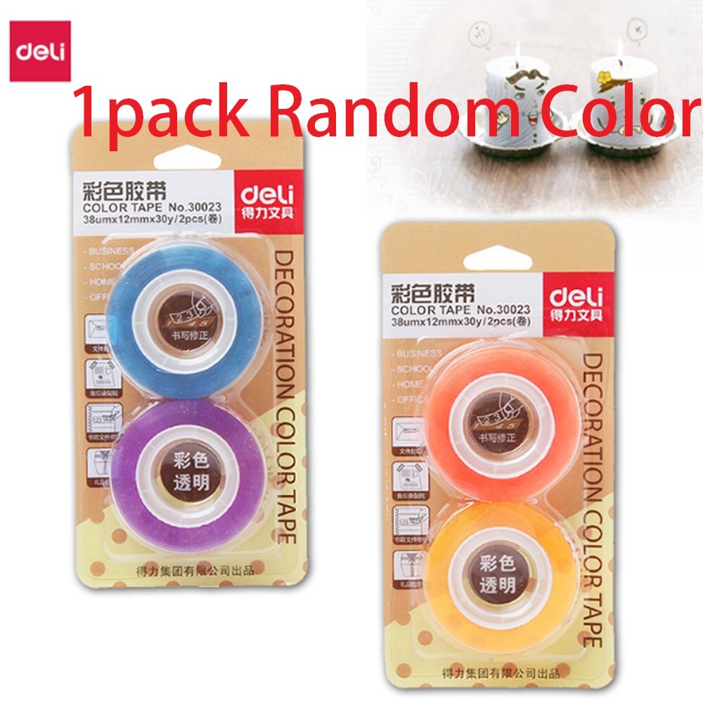 2 Stks/pak Deli Briefpapier Transparante Kleur Tape Plakband 12Mm Mini Tape Kunst Handgemaakte Diy Supplies Schrijven Correctie Tape: Default Title