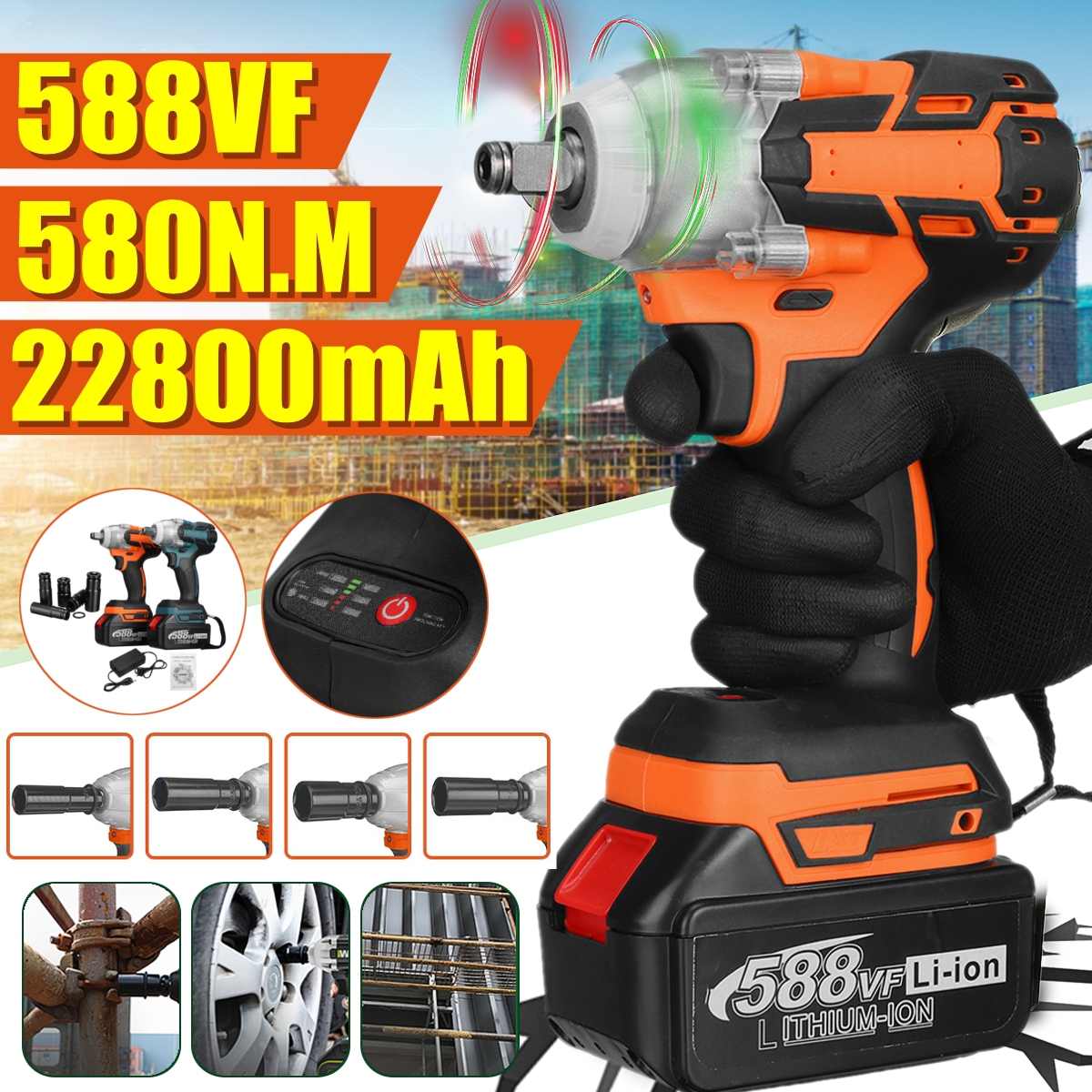 Llave de impacto eléctrica de 21V, destornillador de impacto sin escobillas, taladro eléctrico con 1 Batería y 1 cambiador, herramienta eléctrica para el hogar