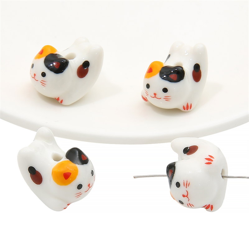 Cuentas de cerámica pintadas a mano de animales de dibujos animados multicolor para la fabricación de joyas, pulseras hechas a mano, accesorios de manualidades de collar, 1Pc: Azul cielo