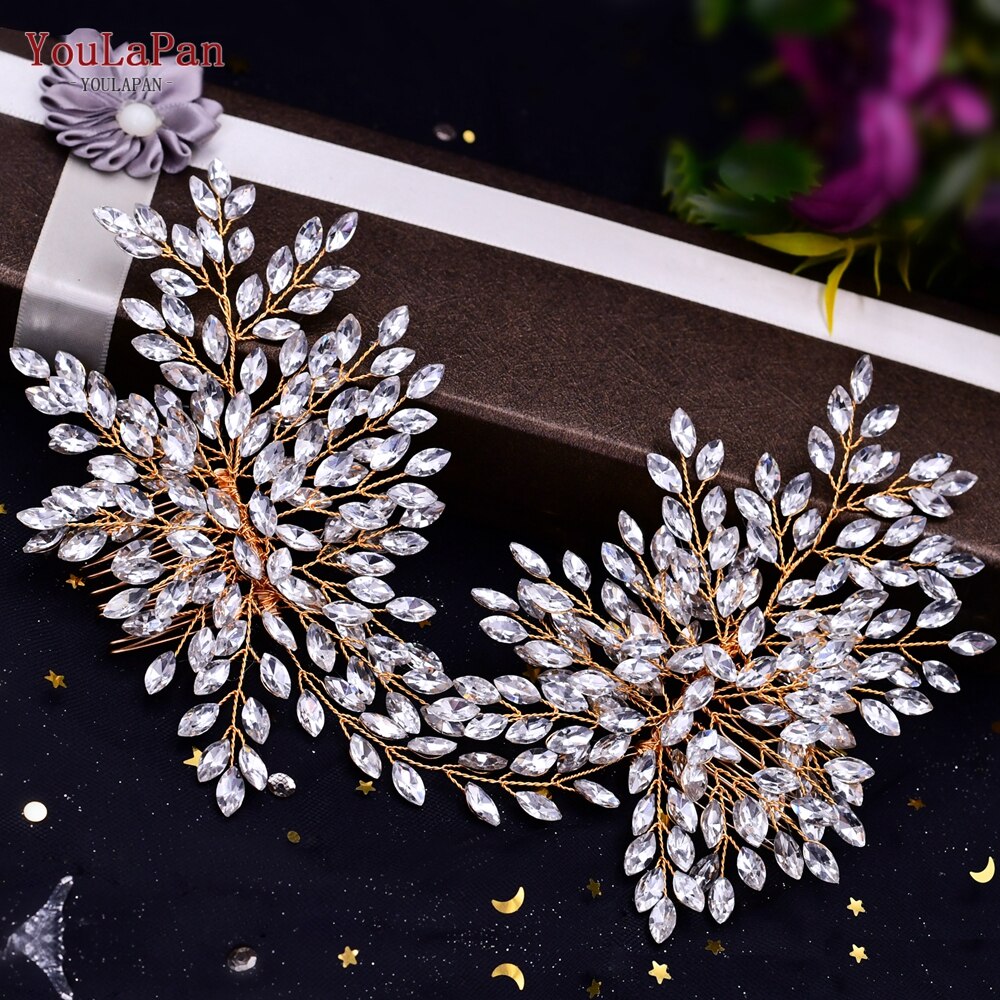 Youlapan  hp311 bröllopskrona håraccessoarer strass brud hårklämmor silver diamant bröllop kam hårnålar: Hp392- g