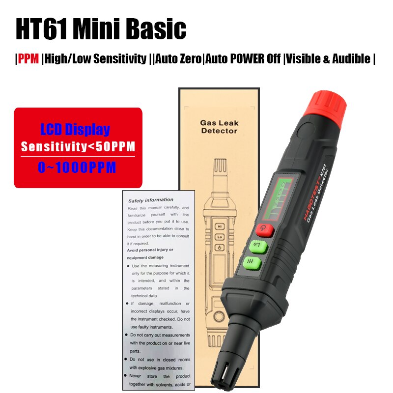 HABOTEST HT601 Combustible Gas Leak Detector 9999 PPM Meter Flammable Natural Analyzer Tester Sound Light Alarm LCD Color: HT61 Mini Basic