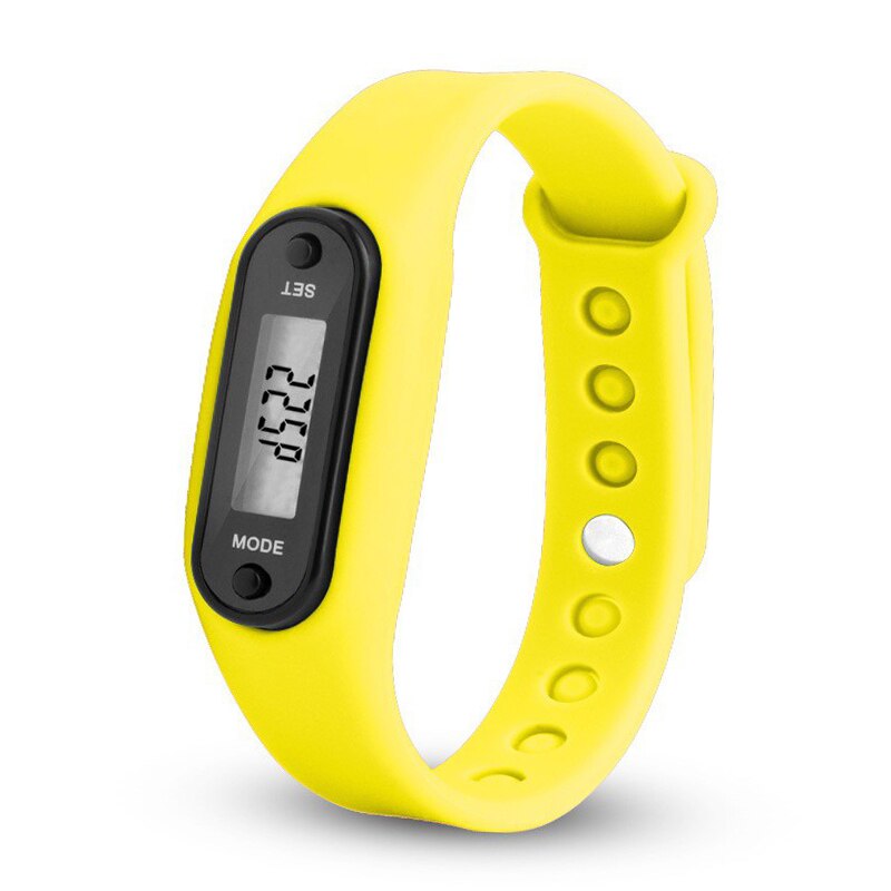 Podómetros de banda de silicona LCD Digital para muñeca, para correr, pisar, para adulto, deporte, Fitness, multifuncional, para caminar, contador de distancia: Amarillo