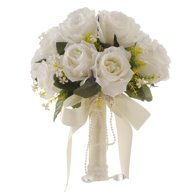 weiße Rose Hochzeit Blumen Braut Sträuße Handgemachte Künstliche Blume buque casamento Braut Bouquet für Hochzeit Dekoration