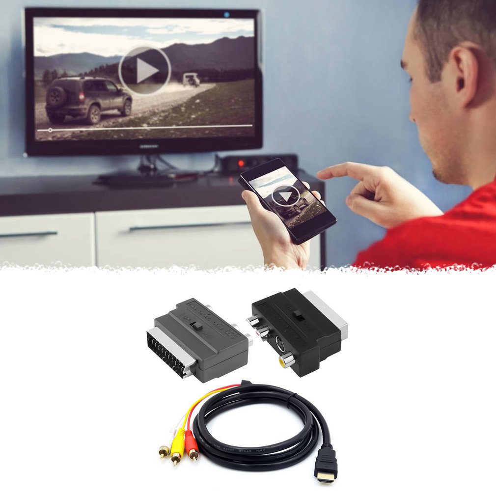 1.5M HDMI-compatible To 3Rca Scart Two-In-One Adapter Cable Male S-Video To 3 Rca Av Audio Cable 3 Rca Adapter
