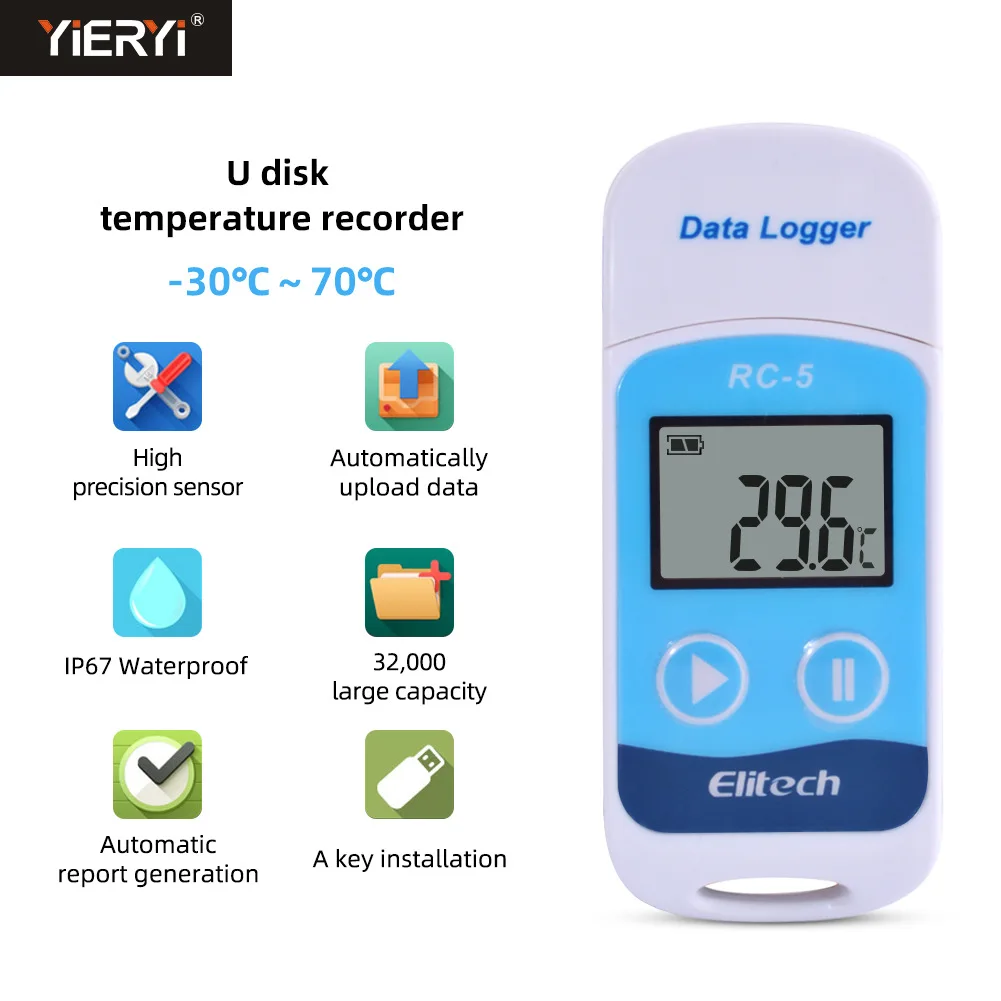 Registrador de datos de temperatura USB RC-5, registrador de datos de alta precisión, registrador de temperatura de punto de lectura 32000