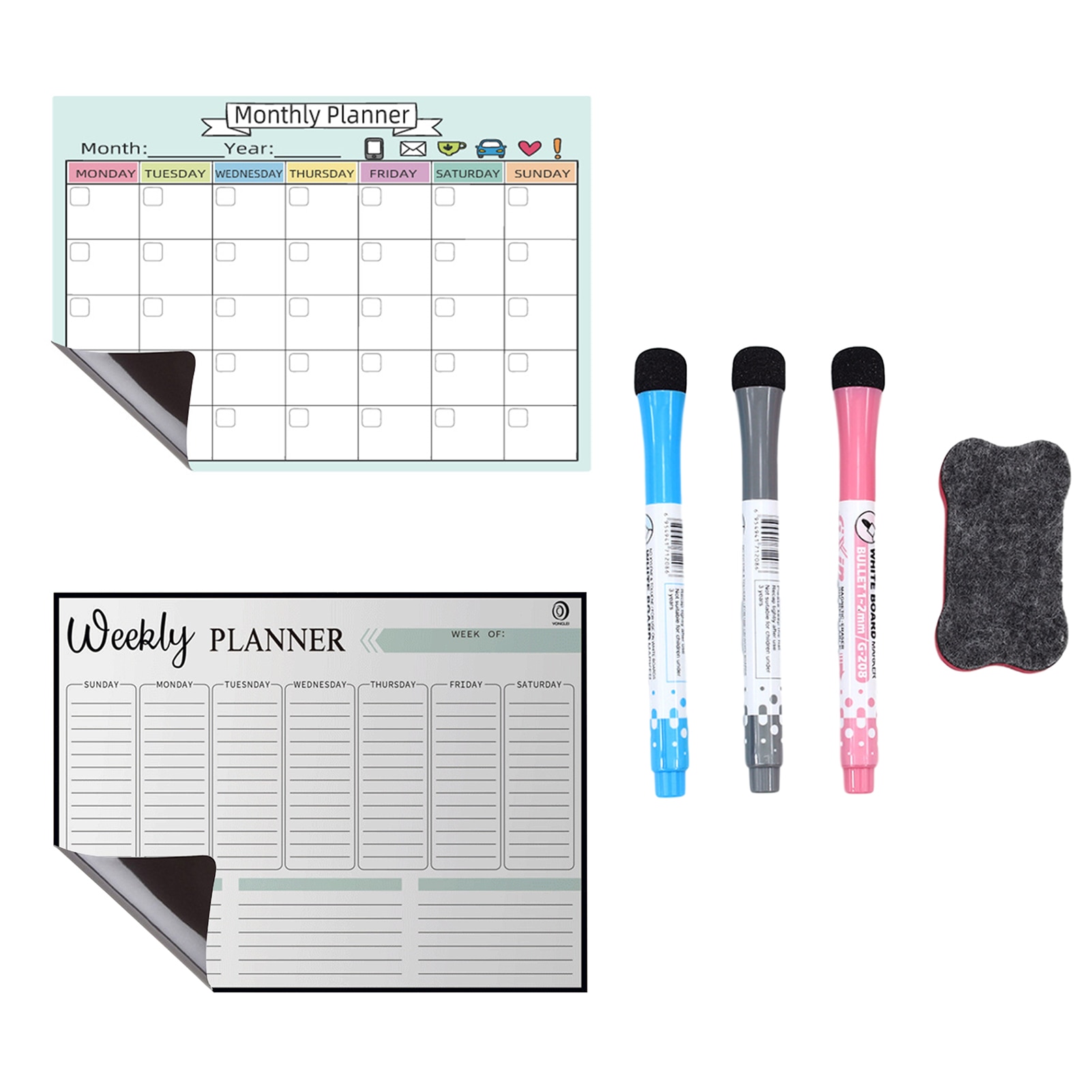 Erasable Calendar Stickers Set Weekly And Monthly Planner Magnetic Removable Magnetic Message Board Refrigerator Stickers