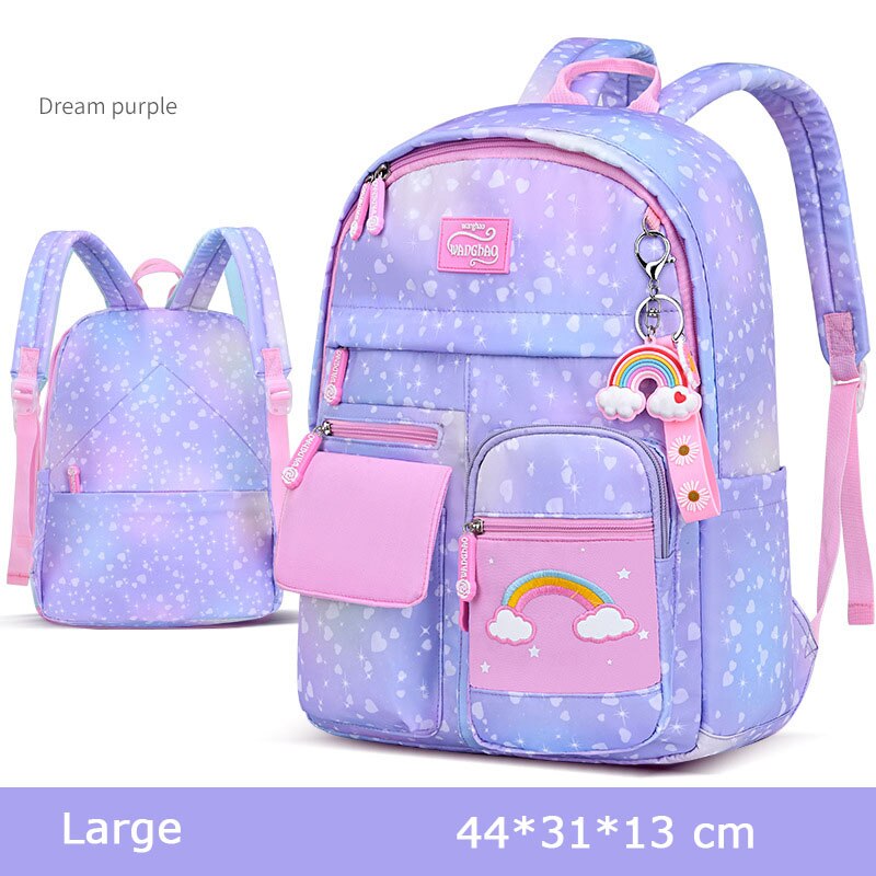 2022 Rainbow Series Backpack Kids Waterproof School Backpacks for Teenage Girls Primary Children School Bags mochila femenina: L purple