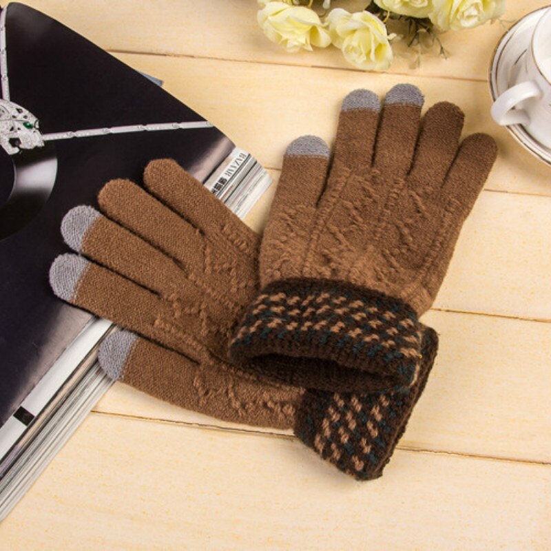 Winter Gloves Men Knitting Touch Screen Thicker Keep Warm Mens Mittens Males Patchwork Glove Simple Chic