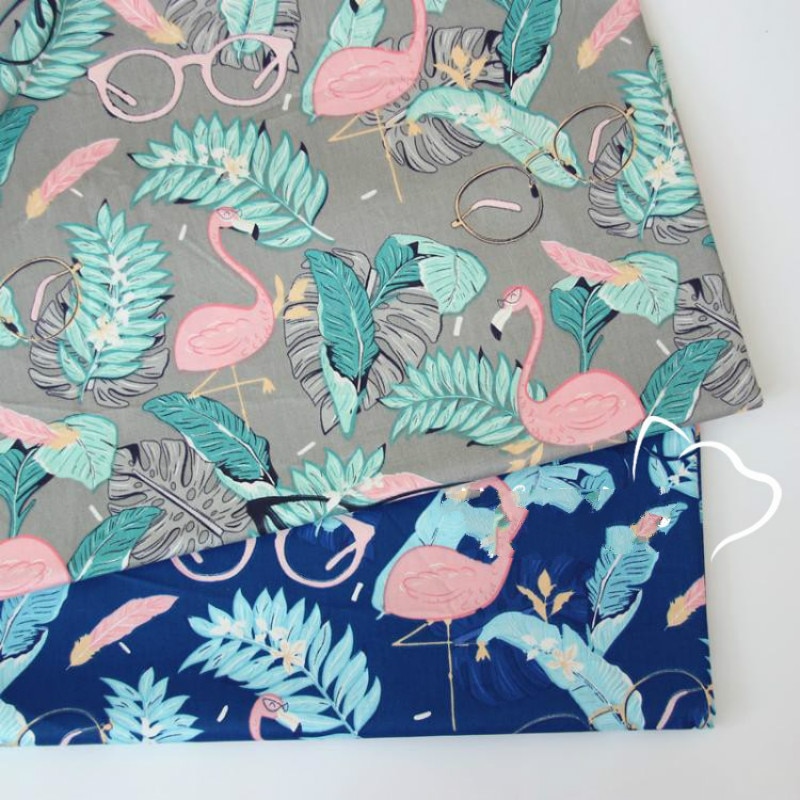Tela de sarga de algodón con flamencos estampados, ropa de cama de manualidades, costura de retazos y telas de para confección de ropa