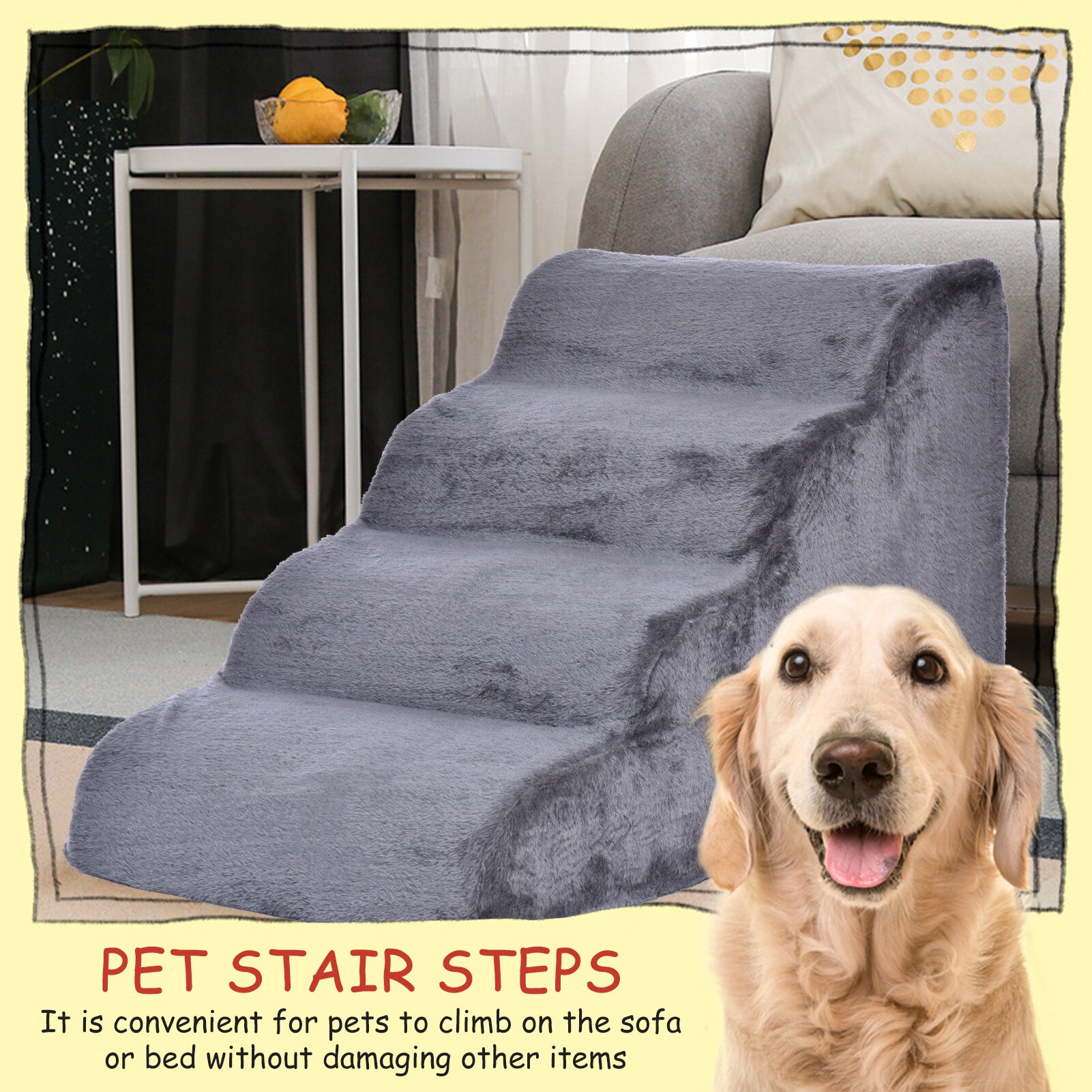 Pet Stairs Step Pet 4 Layers Step Non-Slip Dog Stairs Dog Ramp Sponge Steps for Small Dogs and Cats Miniatures Washable