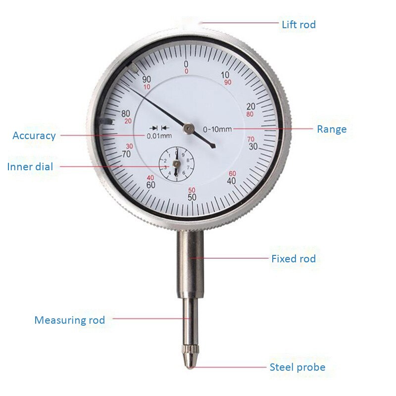 High Precision Dial Indicator 0-10mm Dial Indicator 0.01mm Precision Measuring Instrument High Precision Instrument Tool