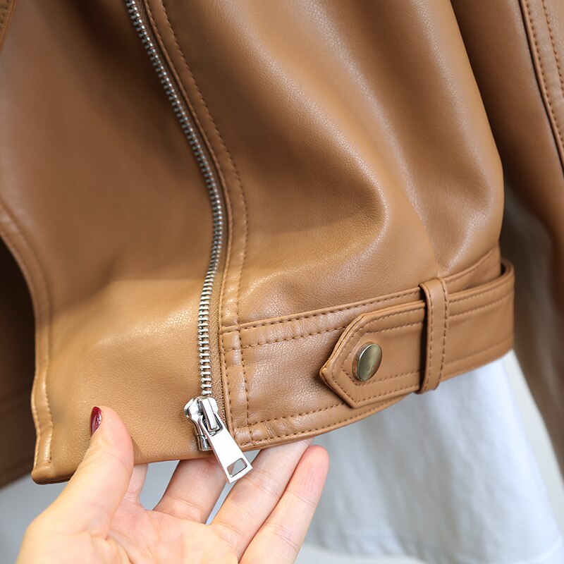 FTLZZ-Chaqueta corta de cuero sintético para mujer, ropa informal suelta para Moto, prendas de vestir de piel sintética suave, primavera y otoño