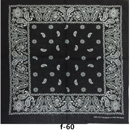 100% Katoen Koreaanse Mode Zwart Paisley Gedrukt Halsdoek Hip Hop Hoofddeksels/Haar Bandana Foulard Vierkante Sjaal Voor Vrouwen/mannen: f-60