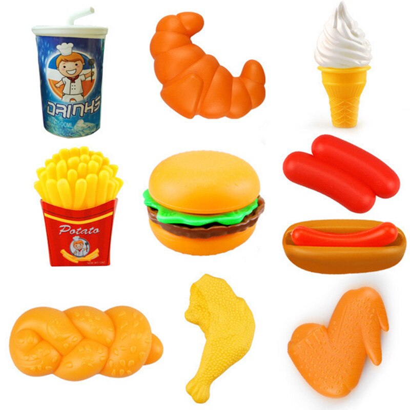 10 stk baby mini simulering mad legetøj foregiver leg hus madlavning snack hamburgere pommes frites madlavningsspil til dreng og pige