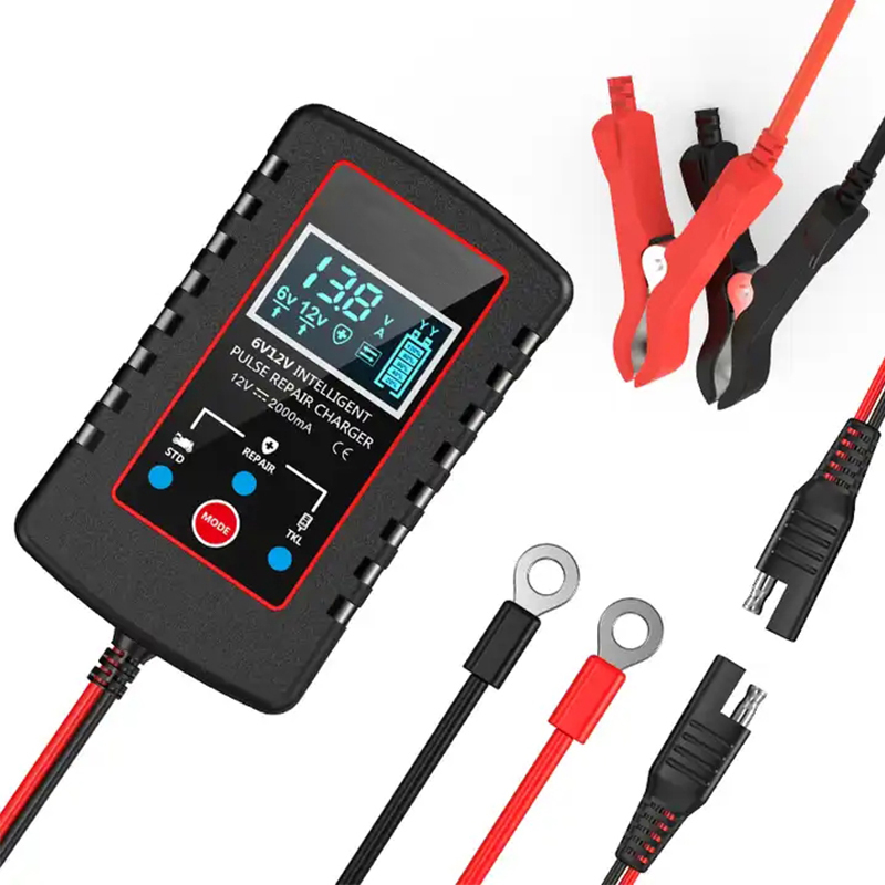 Carregador de bateria do carro para o veículo automotivo, reparo do pulso, acidificado ao chumbo, automóvel, motocicletas, exposição do LCD, 6V, 12V, UE, EUA