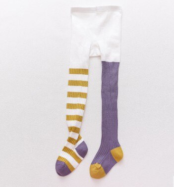 Pantimedias a rayas para niñas pequeñas, mallas de algodón de , pantalones tejidos, ropa de 1 a 8 años, primavera y otoño: Blanco / M(height 90-100cm)