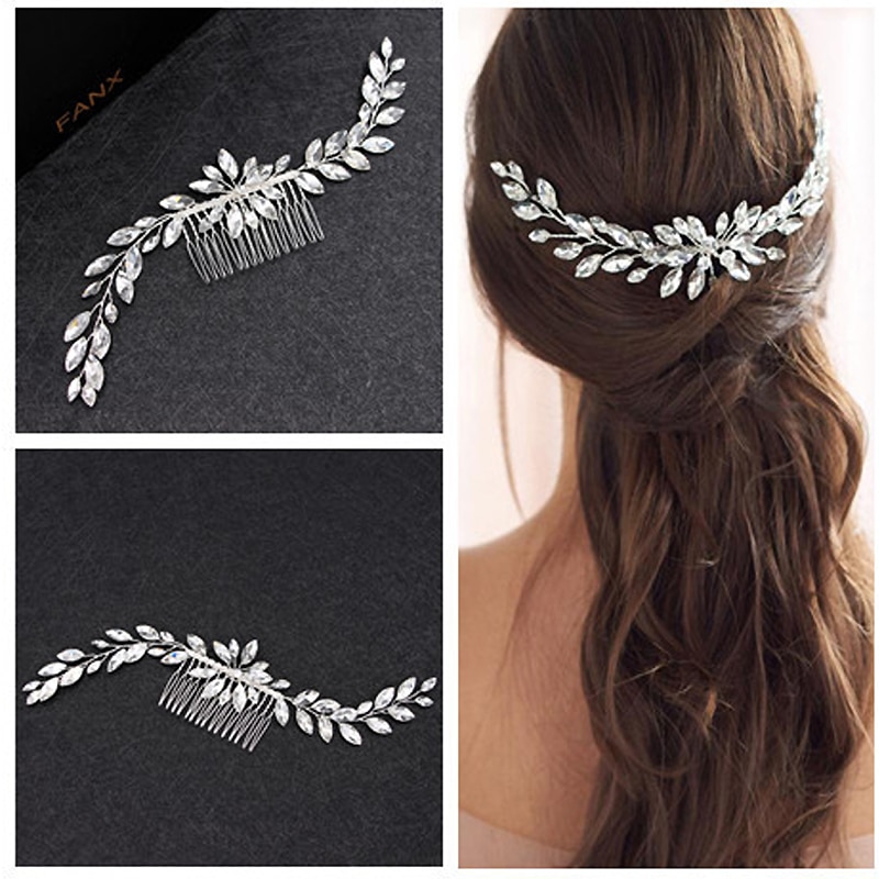 modisch silber farbe kristall braut kopfschmuck luxus strass braut haar kamm für frauen stirnband hochzeit haar schmuck