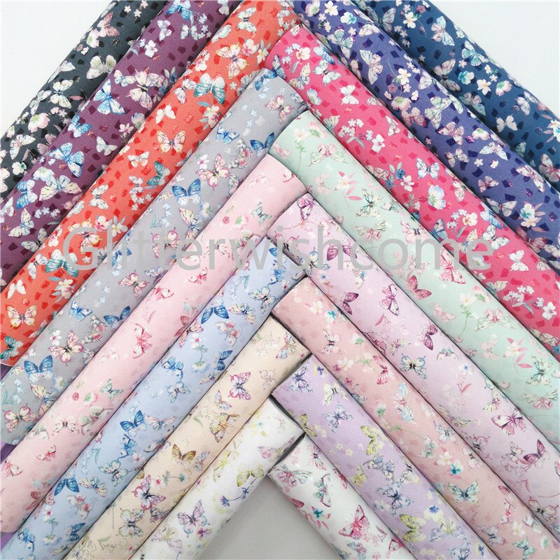 Glitterwishcome 21X29CM A4 Size Vinyl Voor Bogen Gedrukt Vlinder Lederen Fabirc Faux Lederen Lakens Voor Bows, GM3028A
