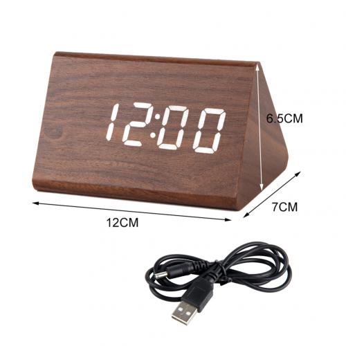Desktop Decor Sound Control Usb Oplaadbare Led Digitale Houten Wekker: Brown White Light