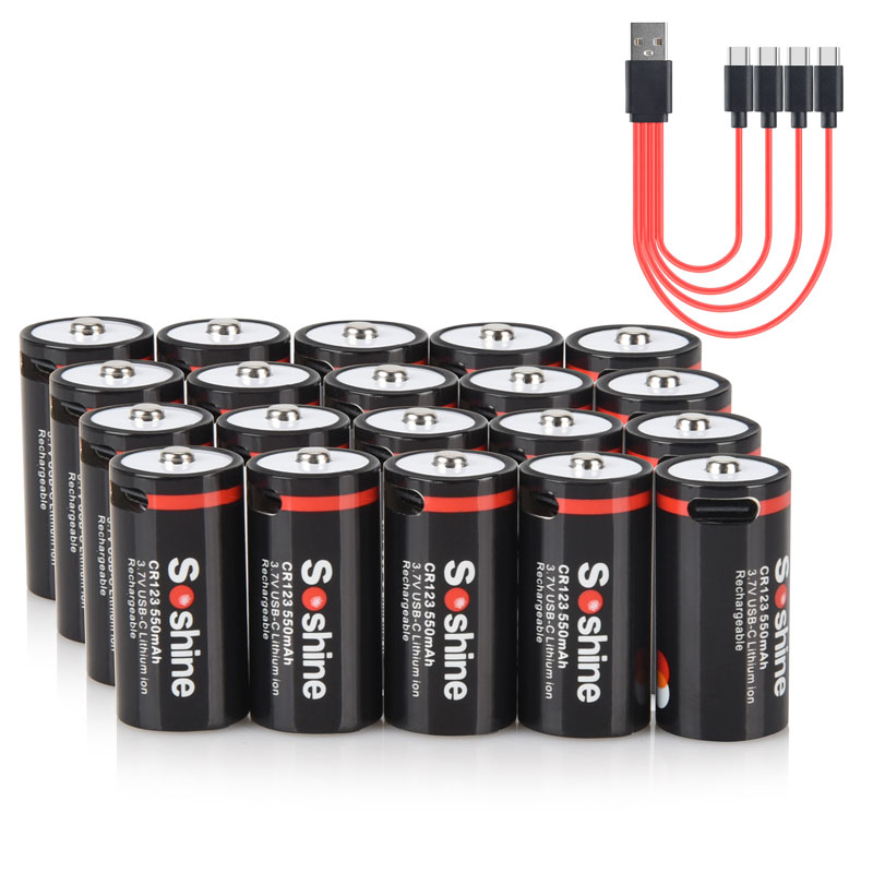 Soshine CR123 USB Lithium Batteries 550mah 3.7V 16340 16350 Rechargeable Battery RCR123 CR123A 550mah Battery with USB Cable: Yellow