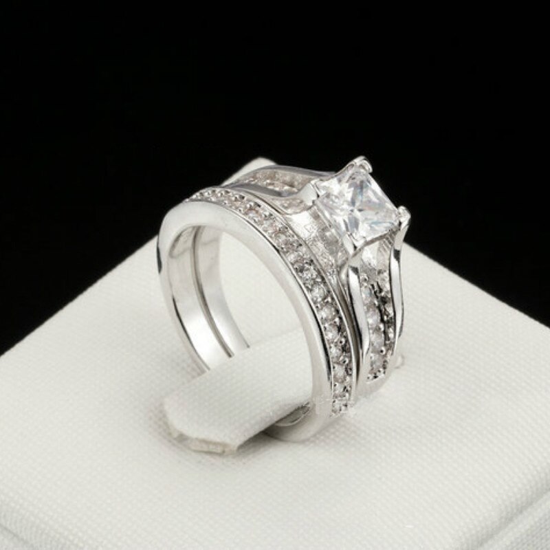 FDLK Couple Ring: Women Square Princess Cut AAA Cubic zirconia Wedding Party Ring Set