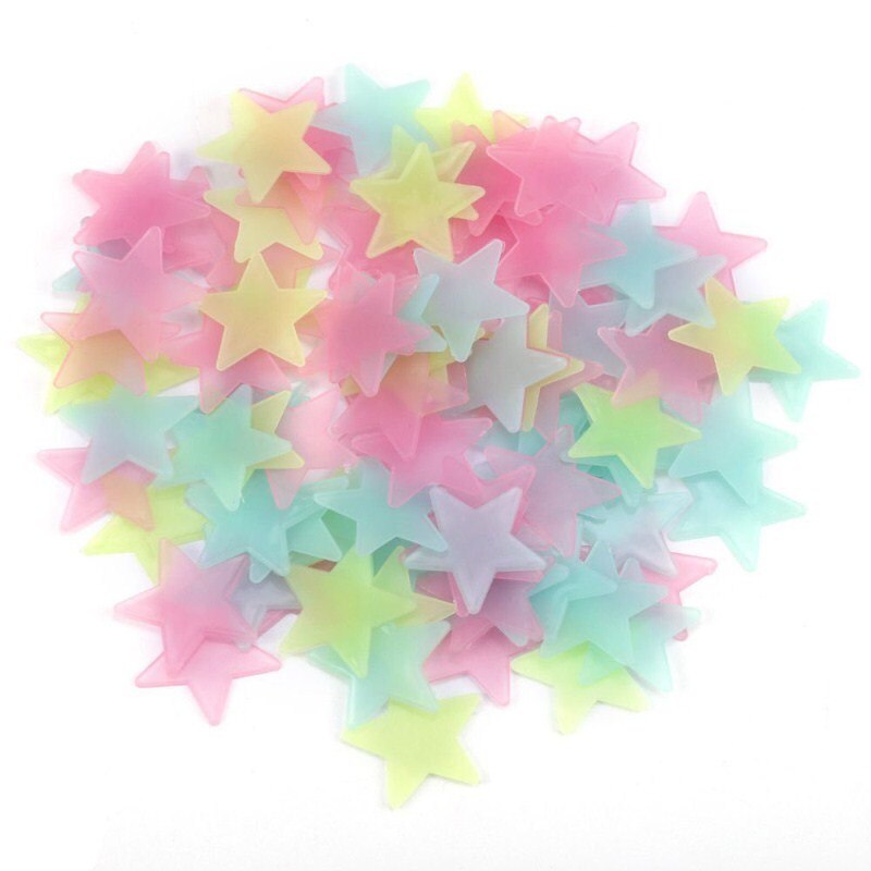 100 stk / taske 3cm lysende stjerne klistermærker soveværelse sofa fluorescerende maleri legetøj pvc klistermærker glød i mørket legetøj til børn