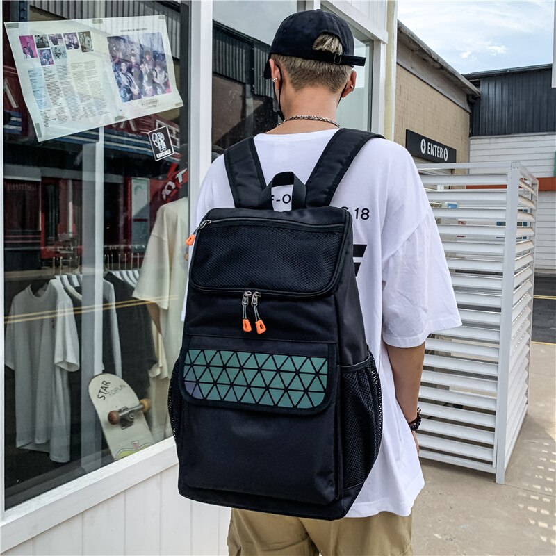 Holografischer streetstyle-rucksack mit reflexionen, unisex-hip-hop-rucksack, trendiger schulrucksack für jungen, oxford- #39 -reiserucksack