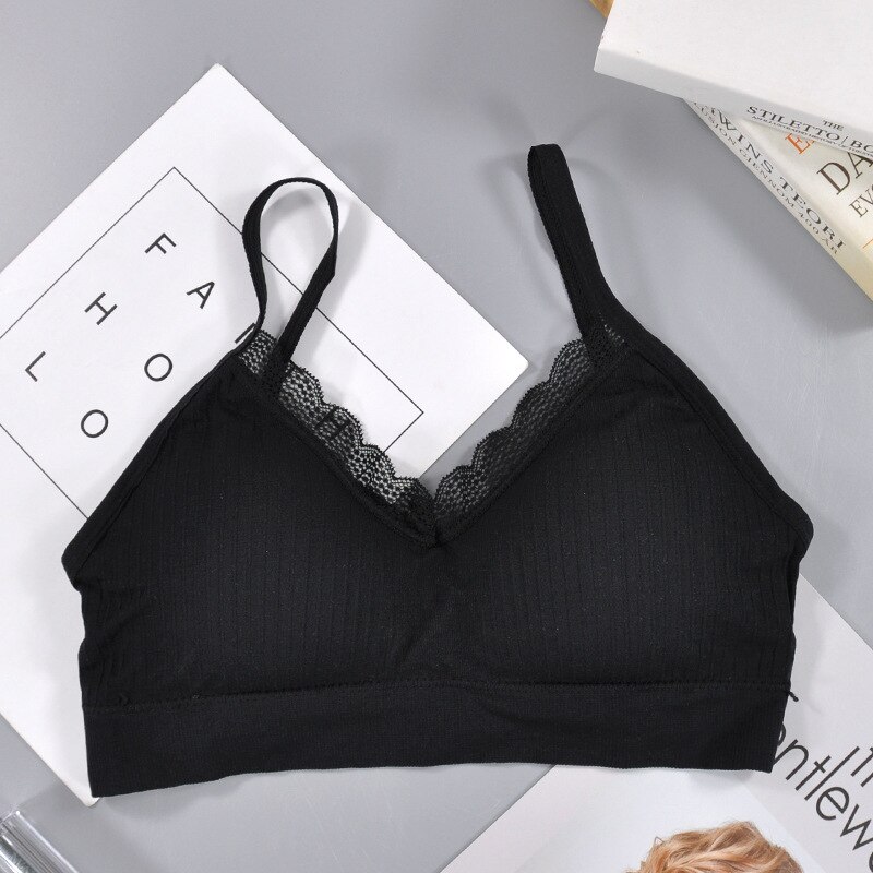 CHRLEISURE Thread Sling Bralette No Rims Leisure Lace Bra Elastic Gather Fitness Bra Push Up