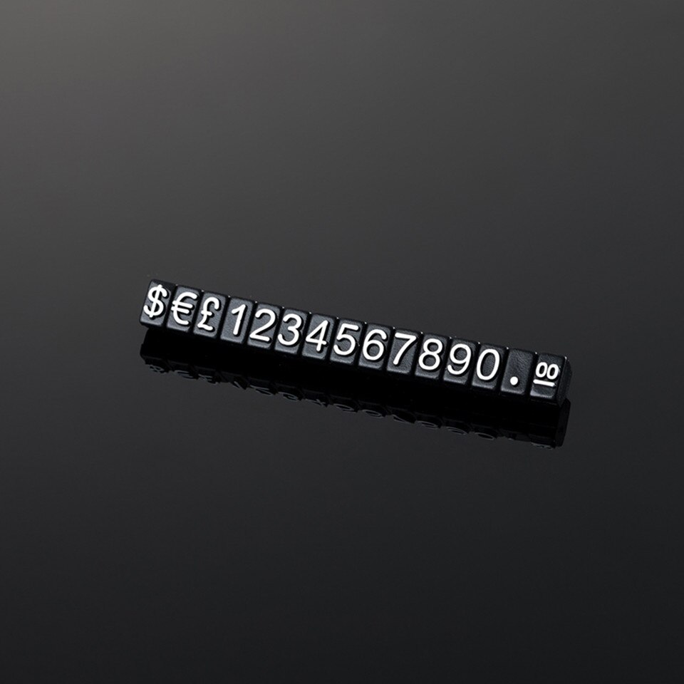 3*5mm justerbar pris kube tag til smykker pris display tæller stativ nummer brev dollar pris blok kit til detailbutik: Sorte hvide cifre