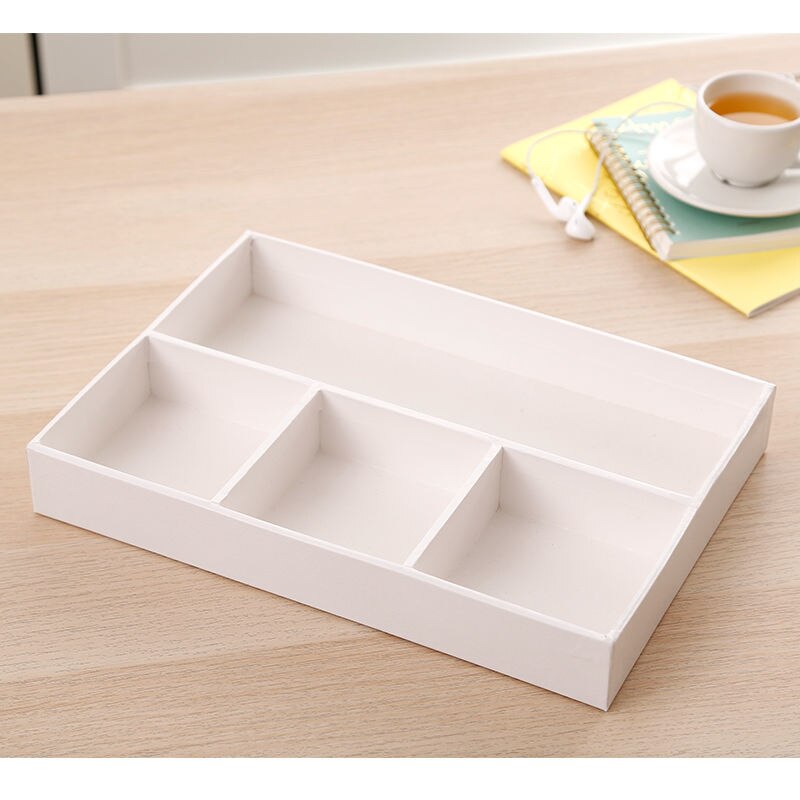 Paper Tray Office Storage Box Desktop Debris Compartment Remote Control Storage Box Solid Cardboard Shelf Desk Organizer Storage: creamy-white-big