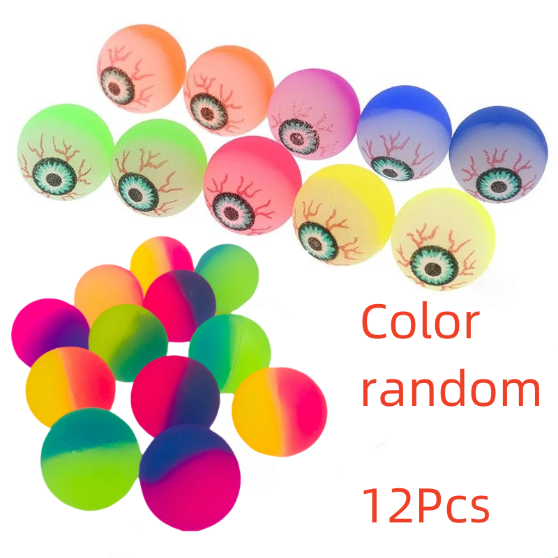 12Pcs Exploding Eyes Bouncy Ball Toy Assorted Halloween Ball Prom Elasticity Colorful Bouncy Rubber Jumping Ball Toy: black