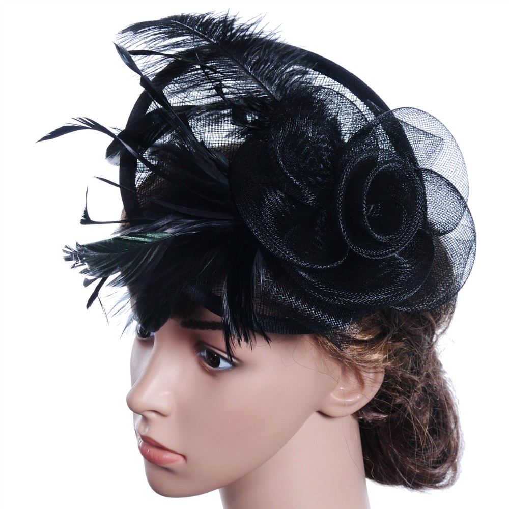 Specielt til dame fest hatte kvinder bryllup fascinator mesh hat bånd fjer fest hat