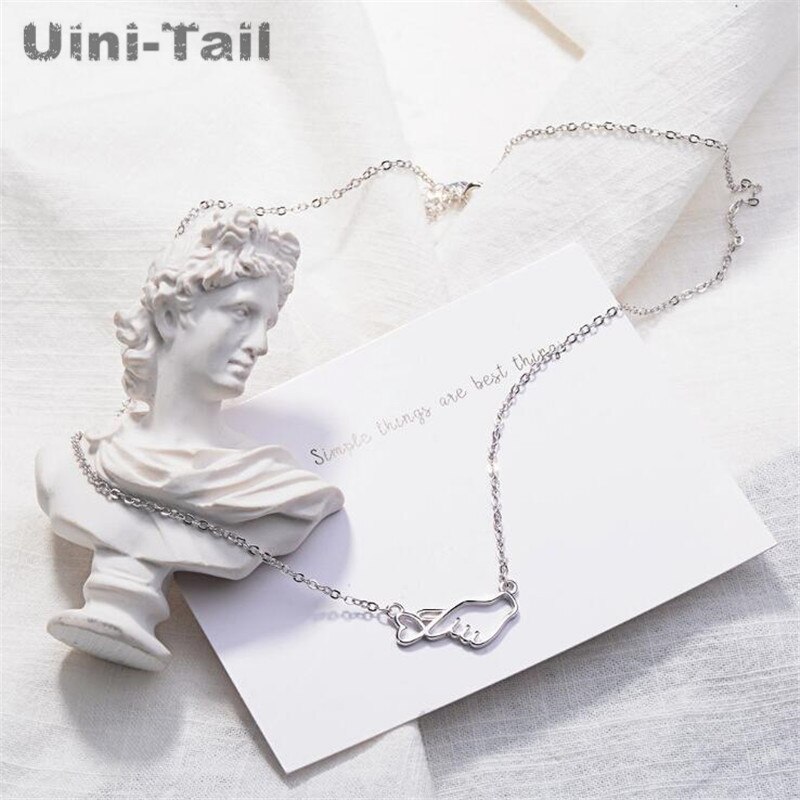 Uini-Tail 925 sterling silver heart necklace Korean cute girl hand-shaped love pendant small fresh jewelry GN678