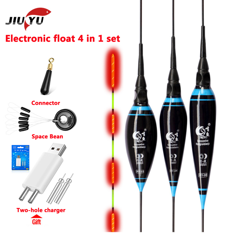 Corcho de pesca eléctrica LED flotar + cargador + space bean accesorios de luz de verano aparejos de pesca luminosos electrónicos flotar conjunto