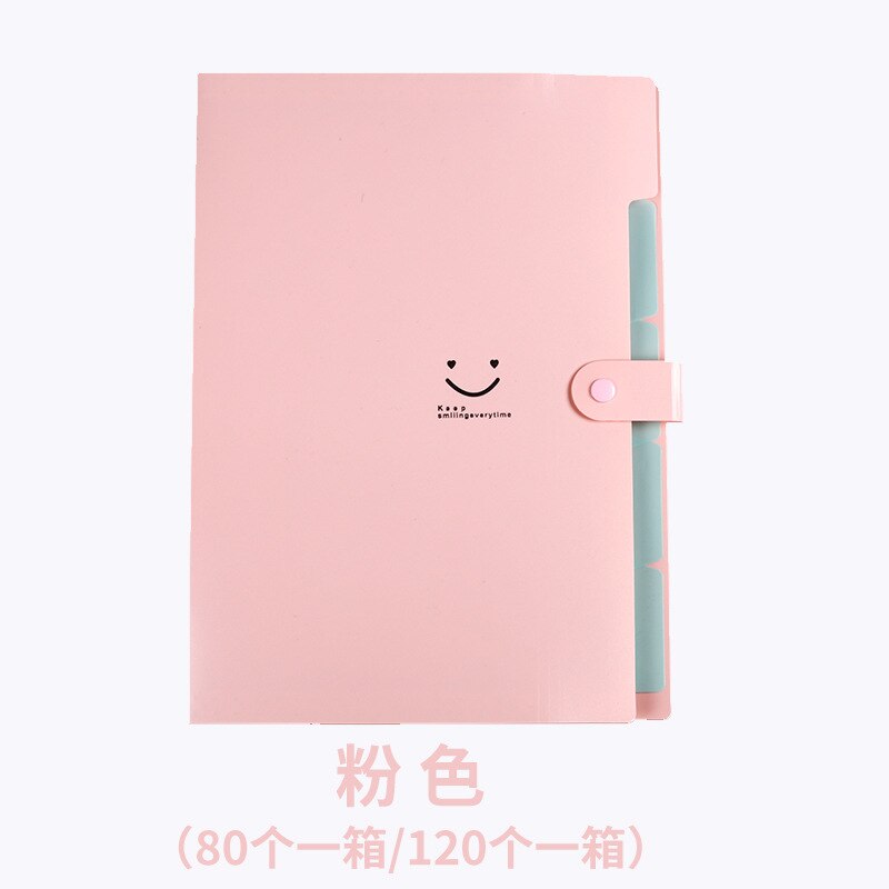 Literaire Leuke Smiley Gezicht Snoep Kleur Map Creatieve Scheiding Multi-layer A4 Map 5 Grid Orgel Zak Data Papier opbergtas: 8