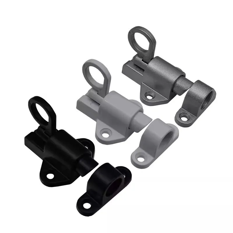 Aluminum Alloy Black/Gray Window Gate Security Pull Ring Spring Bounce Door Bolt Automatic Latch Lock Black Grey Window