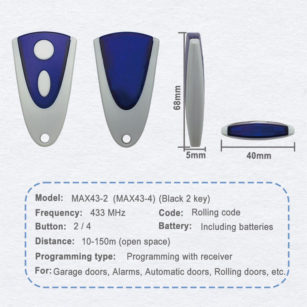 NOVOFERM NOVOTRON TORMATIC Garagentor-Fernbedienung 502 MAX43-2 504 MAX43-4 512 mischen 43-2 433,92 MHz Handsender