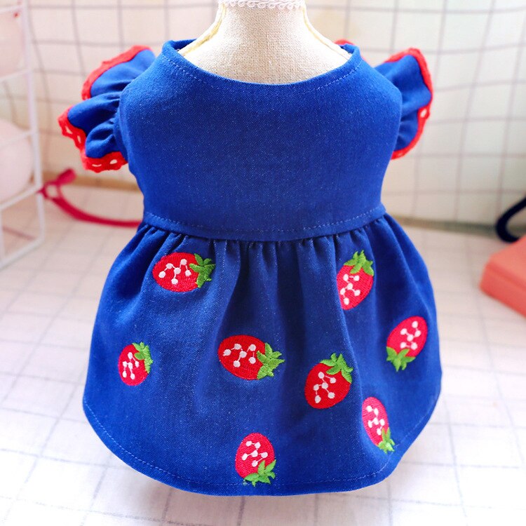 Hund Katze Kleid Weste Sommer Kleidung Erdbeere Stickerei Haustier Welpen Frühling/Sommer Kleid 5 Größen