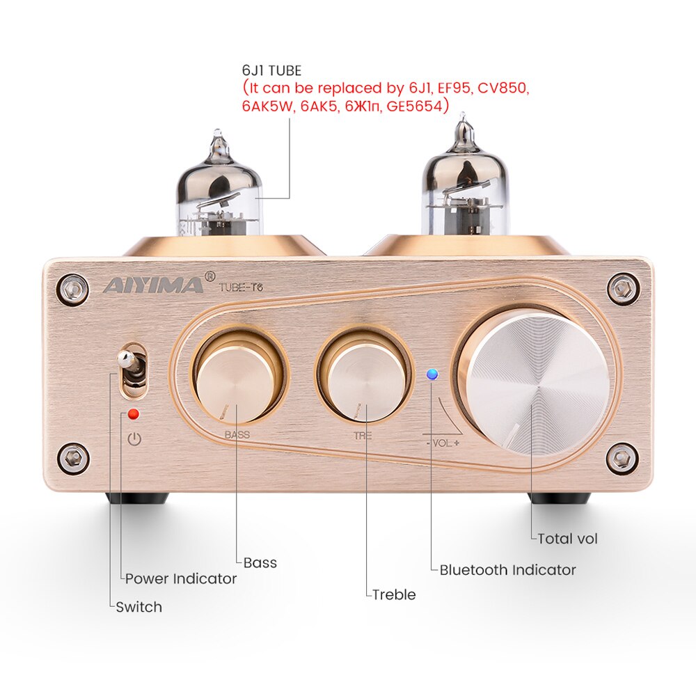 AIYIMA APTX Bluetooth 5.0 Tube Voorversterker 6J1 Vacuum Tube Amp Voorversterker DIY Stereo Thuis Power Pre Versterker Met Toonregeling