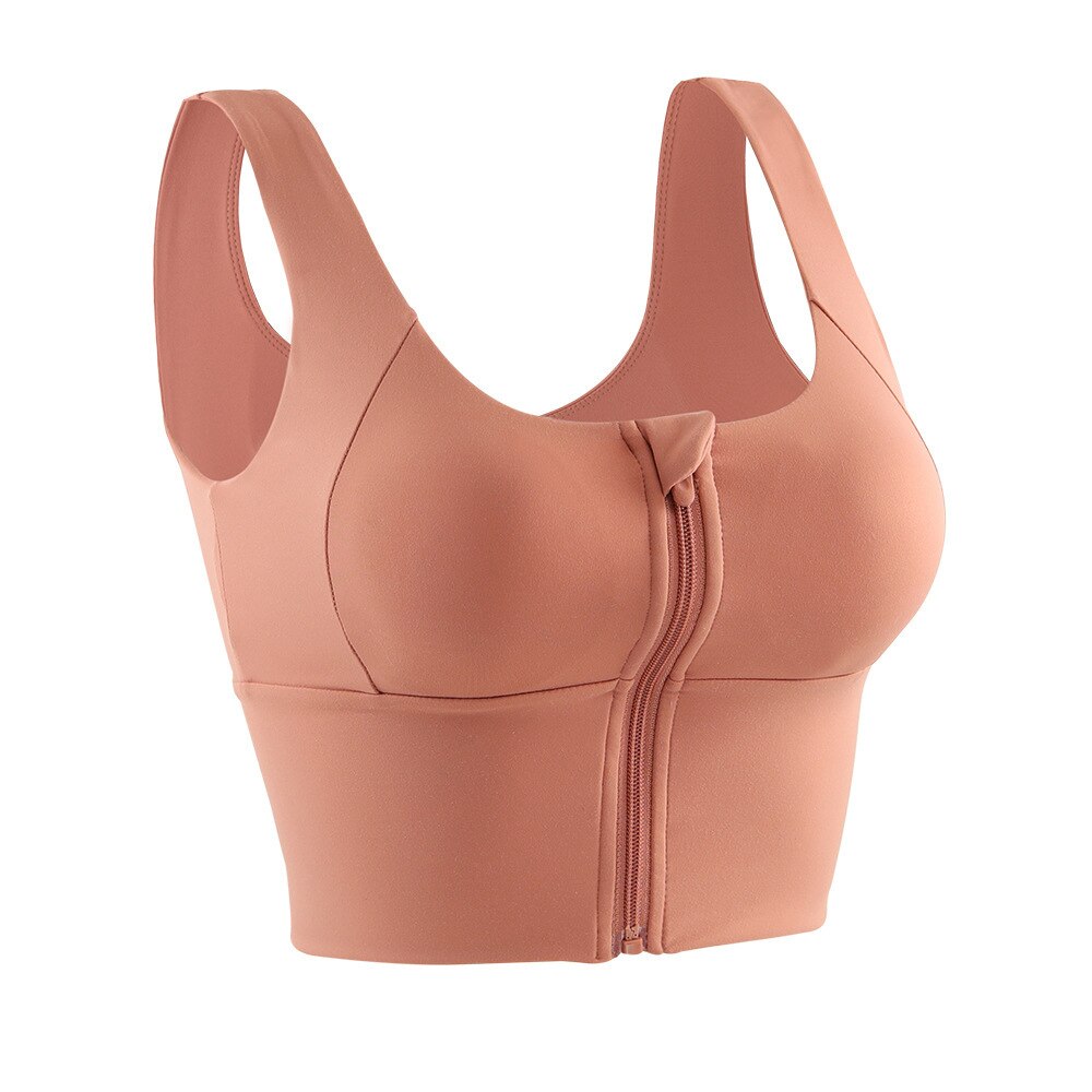 Sujetador deportivo Mujer de alto impacto Yoga Top con cremallera Sujetador deportivo para correr Fitness deportes sujetador Sujetador Push Up para mujer ropa deportiva femenina de: Pink / L