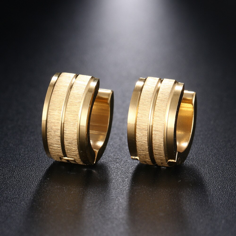 nueva 1 par redondo Helado Negro oro pendientes de aro de acero inoxidable para los hombres y las mujeres pendiente Punk joyería Boucles D'oreilles
